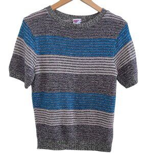 90's Y2K Womens Medium Boho Retro Striped Knit Short Sleeve Sweater Top